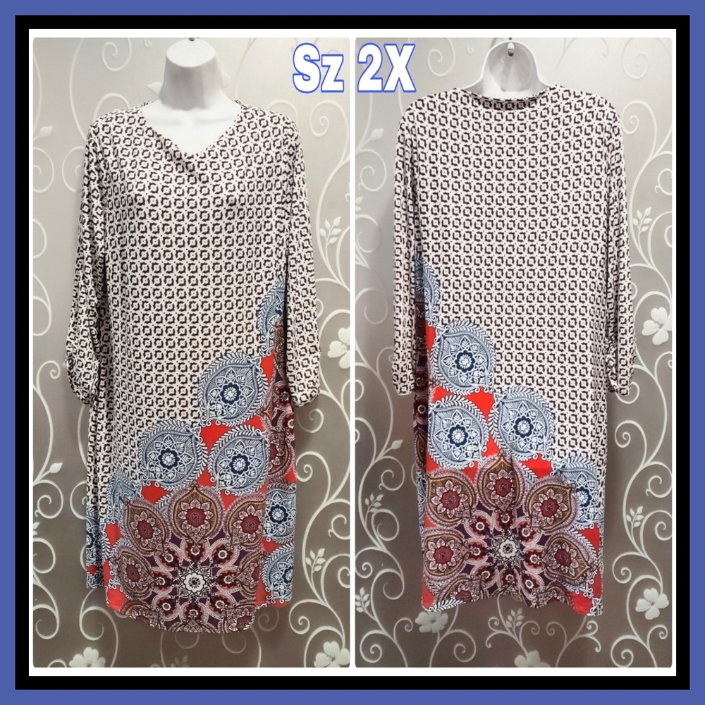 WOMENS PLUS SIZE 2X GEOMETRIC FLORAL DRESS